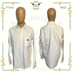 VTG Dunns Long Sleeve Button Down White Shirt Mens Sz Large Pheasant Embroidery